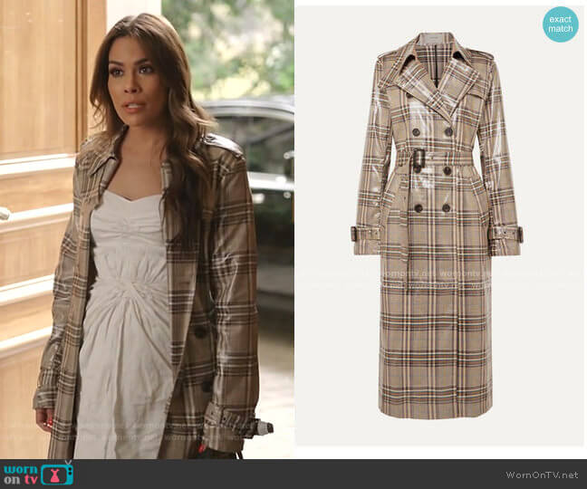 Handsome Checked Vinyl Trench Coat by Munthe worn by Cristal Jennings (Daniella Alonso) on Dynasty