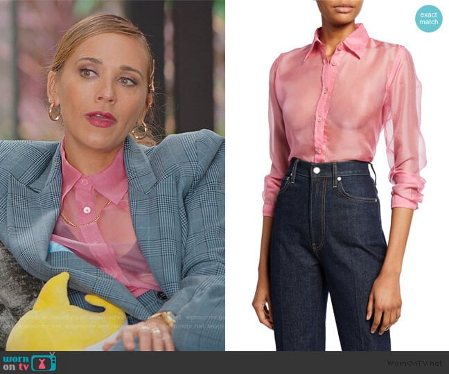 Button-Down Long-Sleeve Silk Organza Shirt by Helmut Lang worn by Joya Barris (Rashida Jones) on BlackAF