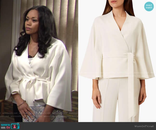 Maddie Cape Jacket by Hobbs worn by Amanda Sinclair (Mishael Morgan) on The Young and the Restless