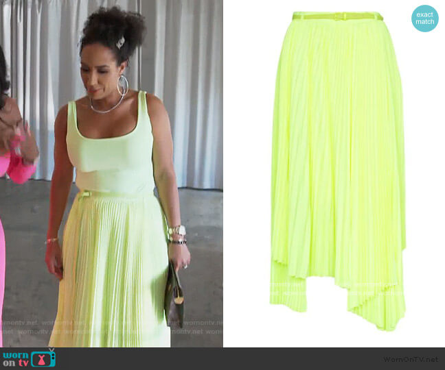 Pleated Asymmetric Hem Skirt by Juun. J worn by Tanya Sam on The Real Housewives of Atlanta