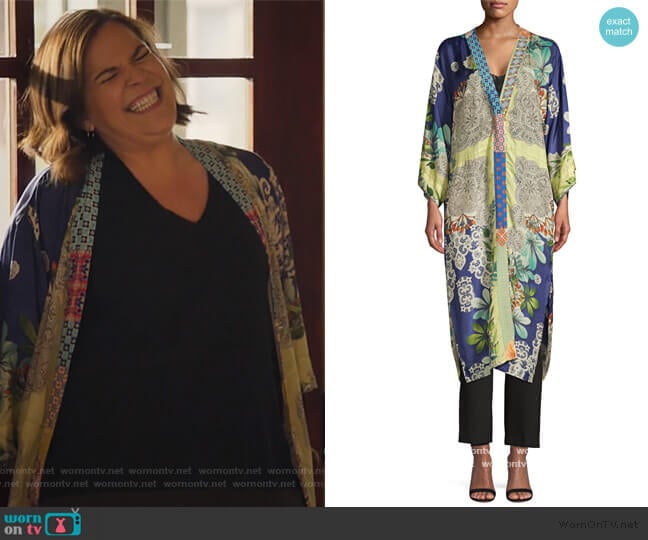 Wasabi Printed Silk Kimono by Johnny Was worn by Sara Castillo (Lindsay Mendez) on All Rise