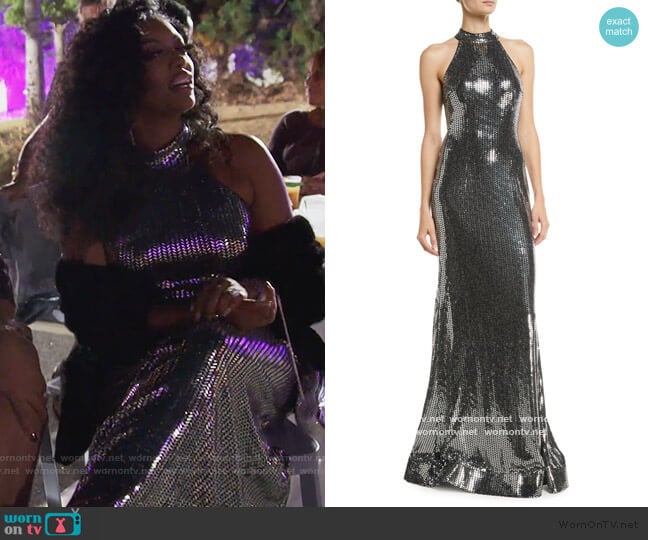 Allover Sequin Halter Dress by Jovani worn by Porsha Williams on The Real Housewives of Atlanta