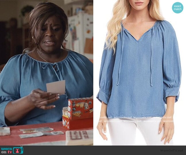 Shirred Chambray Peasant Top by Karen Kane worn by Ruby Hill (Retta) on Good Girls