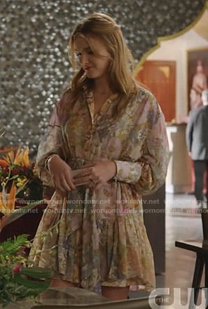 Kirby’s floral ruffle shirtdress on Dynasty