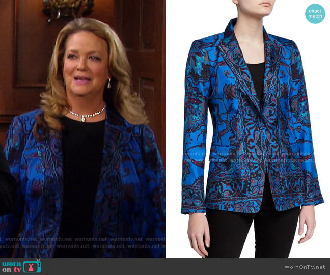 Petra Printed Silk Jacket by Kobi Halperin worn by Anna DiMera (Leann Hunley) on Days of our Lives