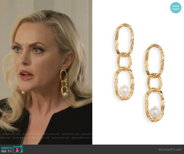 Vine Cultured Pearl Drop Earrings by Lizzie Fortunato worn by Alexis Carrington (Elaine Hendrix) on Dynasty