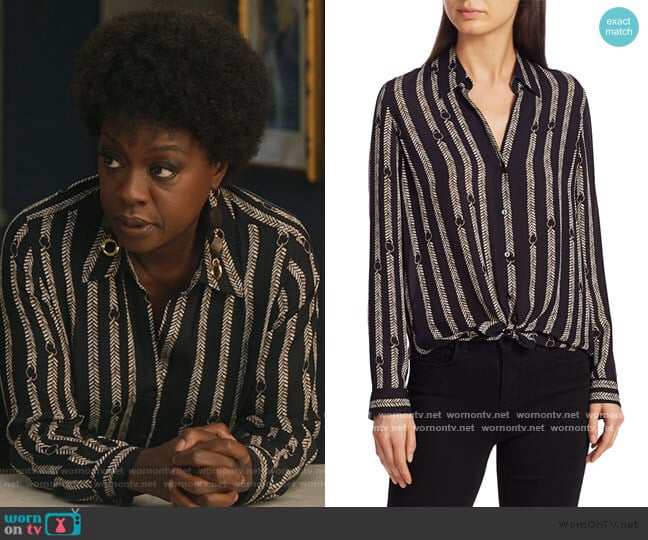 Annalise’s black chain print blouse on How to Get Away with Murder