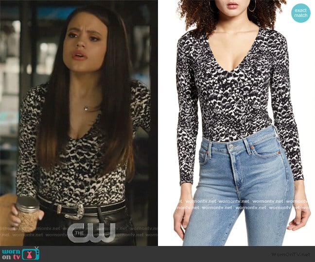 Deep V-Neck Long Sleeve Bodysuit by Leith worn by Maggie Vera (Sarah Jeffery) on Charmed