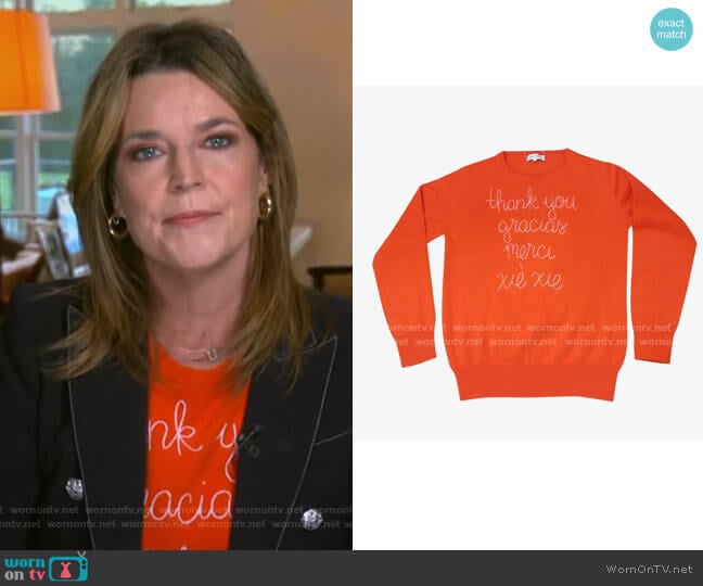 Thank You Sweater by Lingua Franca worn by Savannah Guthrie on Today