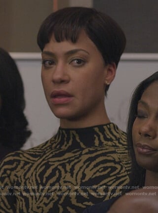 Lucca’s black zebra stripe top on The Good Fight