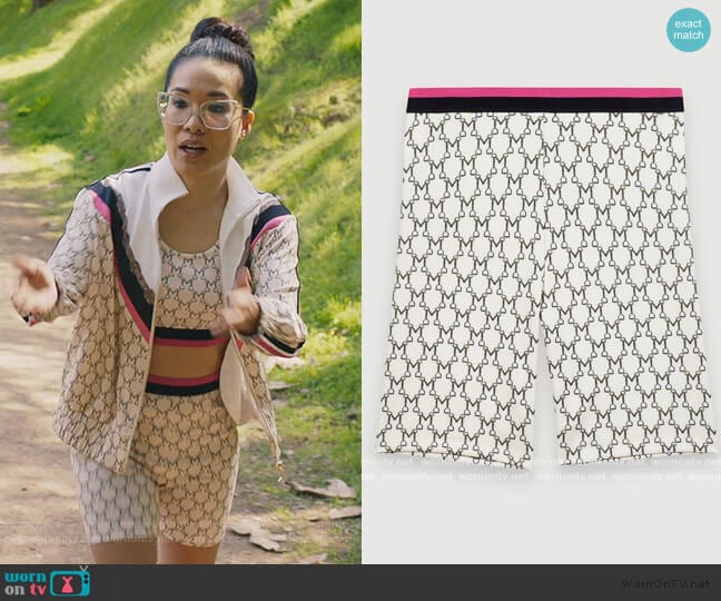 Cycling Shorts in Monogram by Maje worn by Doris (Ali Wong) on American Housewife