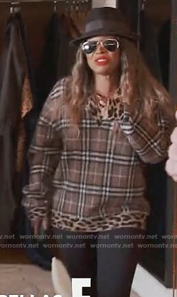 Malika’s plaid and leopard trim sweater on Keeping Up with the Kardashians