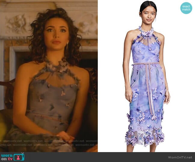 Sleeveless Tulle Halter Dress by Marchesa Notte worn by Bess (Maddison Jaizani) on Nancy Drew