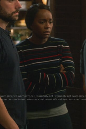 Michaela’s black striped sweater on How to Get Away with Murder