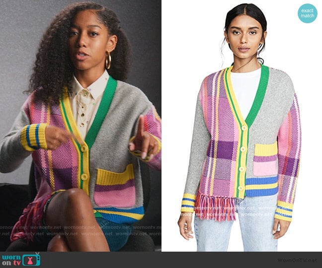 Plaid Combo Cardigan by Mira Mikati worn by Drea Barris (Iman Benson) on BlackAF