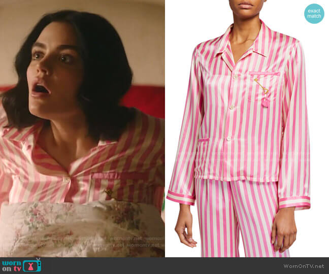 Ruthie Striped Silk Pajama Top by Morgan Lane worn by Katy Keene (Lucy Hale) on Katy Keene