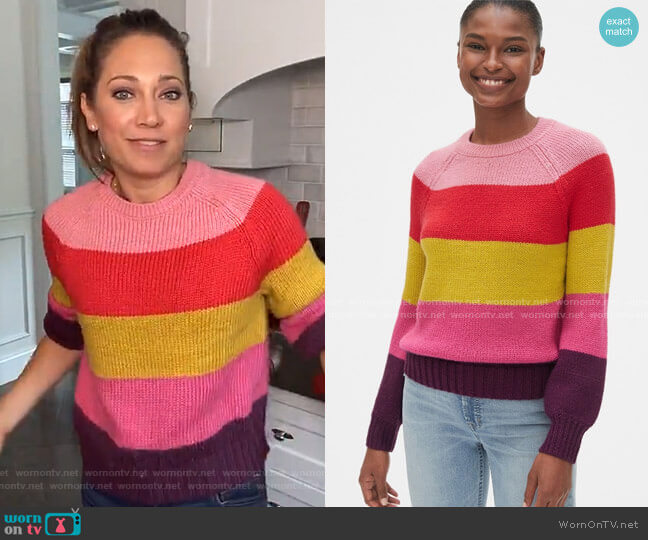 Multicolor Crewneck Sweater by Gap worn by Ginger Zee on Good Morning America