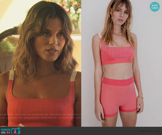 Colour Block Bralet Houndstooth Top and Shorts by Nagnata worn by Noa Hamilton (Nathalie Kelley) on The Baker & the Beauty