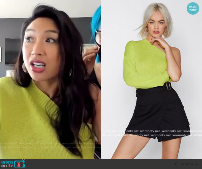 You Gotta Be in It One Shoulder Sweater by Nasty Gal worn by Jeannie Mai on The Real