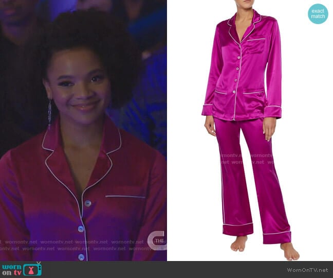 Coco Silk-Charmeuse Pajama Set by Olivia Von Halle worn by Vanessa (Jade Payton) on Dynasty