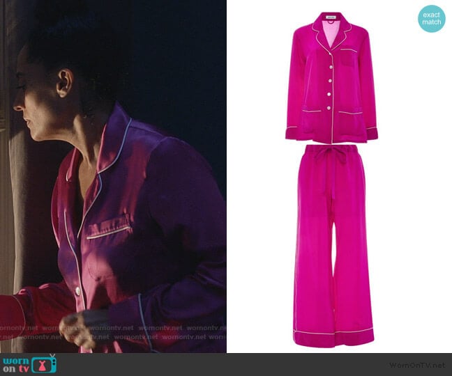 Gigi Silk Pajama Set by Olivia von Halle worn by Rainbow Johnson (Tracee Ellis Ross) on Black-ish