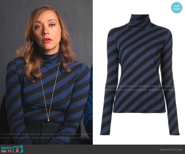 PSWL Diagonal Stripe Turtleneck Top by Proenza Schouler worn by Joya Barris (Rashida Jones) on BlackAF