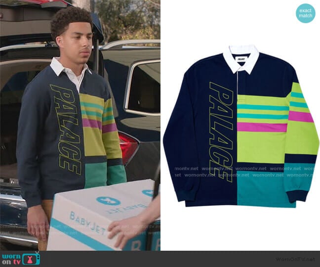 Pronto Rugby Navy Shirt by Palace worn by Andre Johnson Jr (Marcus Scribner) on Black-ish