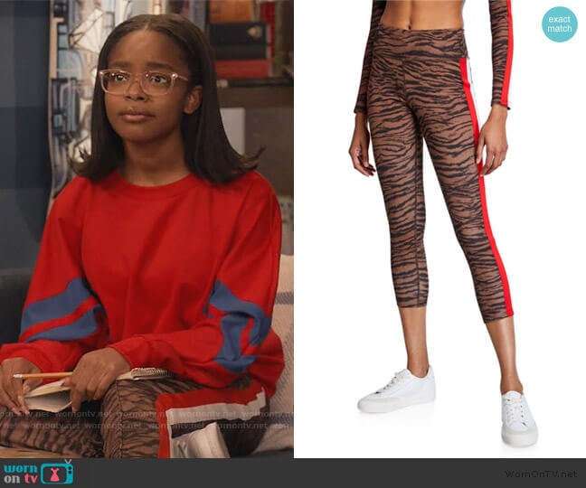 Tiger Stripe High-Rise 7/8 Leggings by Pam & Gela worn by Diane Johnson (Marsai Martin) on Black-ish