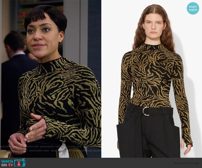 Zebra Jacquard Mockneck Top by Proenza Schouler worn by Lucca Quinn (Cush Jumbo) on The Good Fight