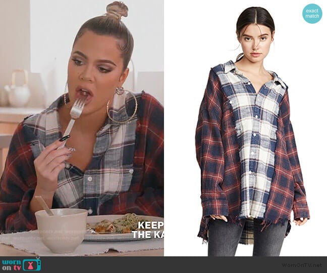 Drop Neck Combo Workshirt by R13 worn by Khloe Kardashian on Keeping Up with the Kardashians