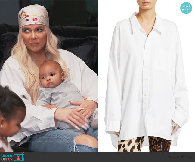 Drop Neck Shoulder Oxford Shirt by R13 worn by Khloe Kardashian on Keeping Up with the Kardashians