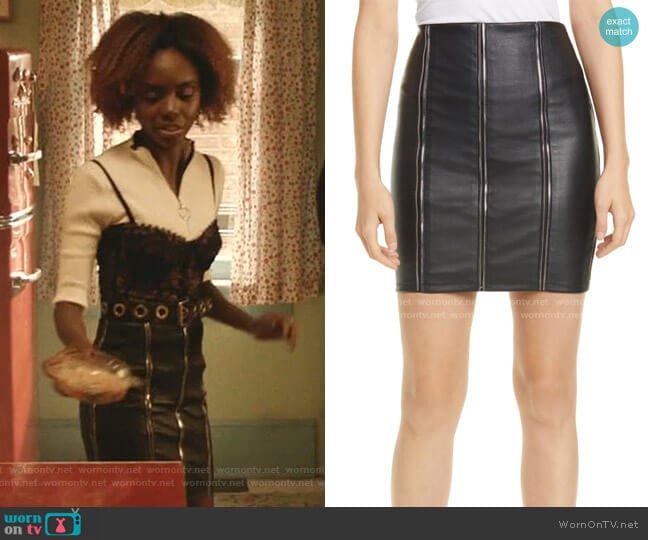 Amelie Zip Detail Leather Miniskirt by RTA worn by Josie McCoy (Ashleigh Murray) on Katy Keene