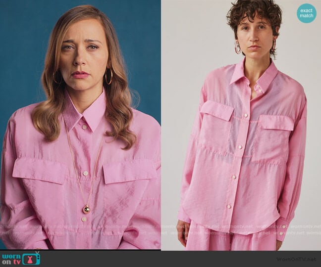 Scotch Shirt in Pink Poppy by Rachel Comey worn by Joya Barris (Rashida Jones) on BlackAF