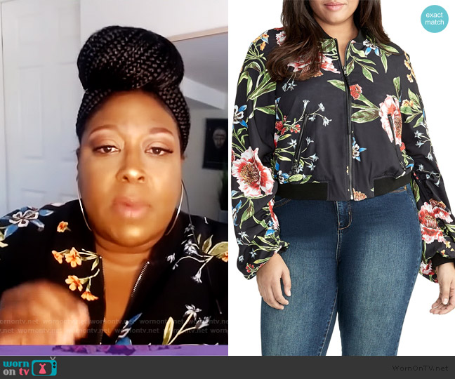 Nicole Floral Bomber Jacket by Rachel Rachel Roy worn by Loni Love on The Real