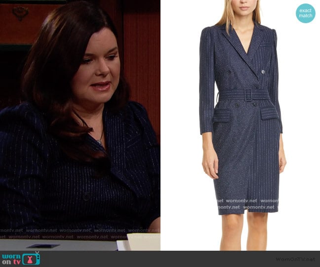 Mixed Pinstripe Long Sleeve Blazer Dress by Rebecca Taylor worn by Katie Logan (Heather Tom) on The Bold and the Beautiful