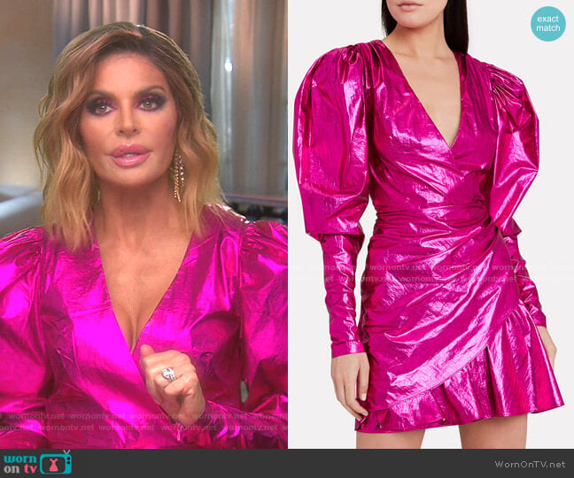 No. 24 Raspberry Metallic Mini Dress by Rotate worn by Lisa Rinna on The Real Housewives of Beverly Hills