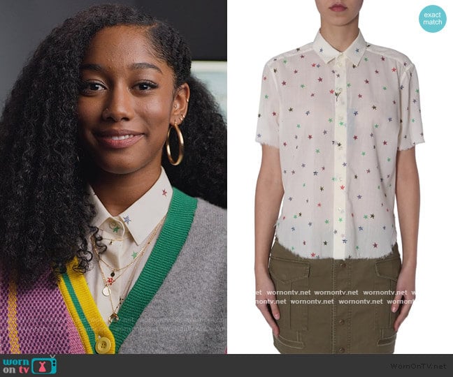 Star Printed Short Sleeve Shirt by Saint Laurent worn by Drea Barris (Iman Benson) on BlackAF