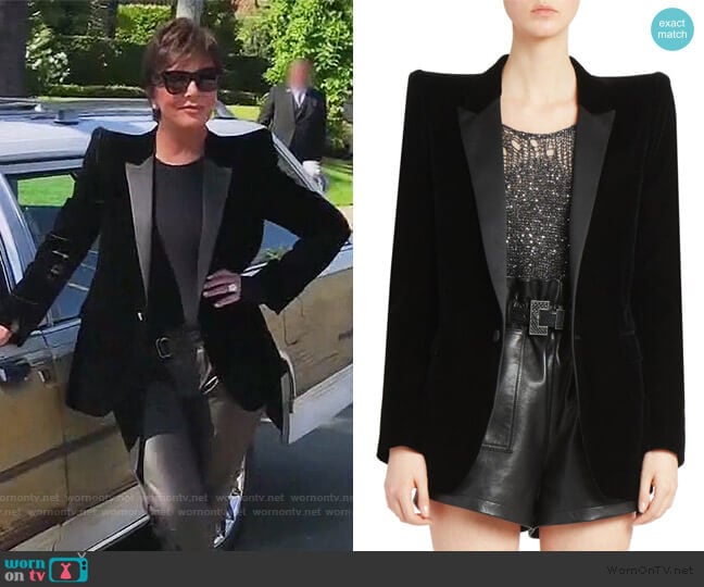 Velvet Tuxedo Blazer by Saint Laurent worn by Kris Jenner on Keeping Up with the Kardashians