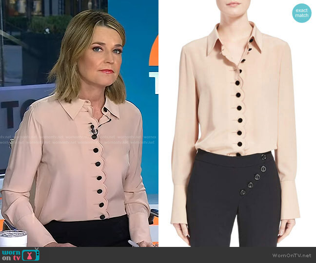 WornOnTV: Savannah’s pink scalloped blouse on Today | Savannah Guthrie ...