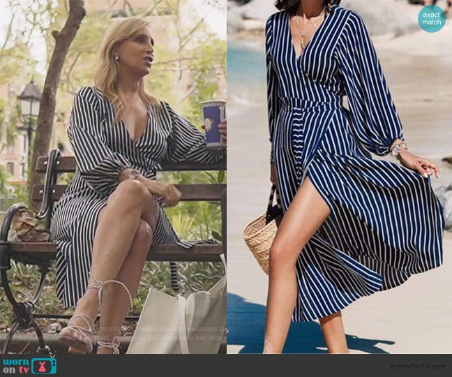 Navy Striped Kaftan Cover Up Dress by Sonja worn by Sonja Morgan on The Real Housewives of New York City