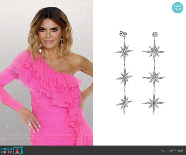 Starburst 3 drop earrings by Sydney Evan  worn by Lisa Rinna on The Real Housewives of Beverly Hills