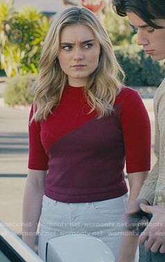 Taylor’s red colorblock short sleeve sweater on American Housewife