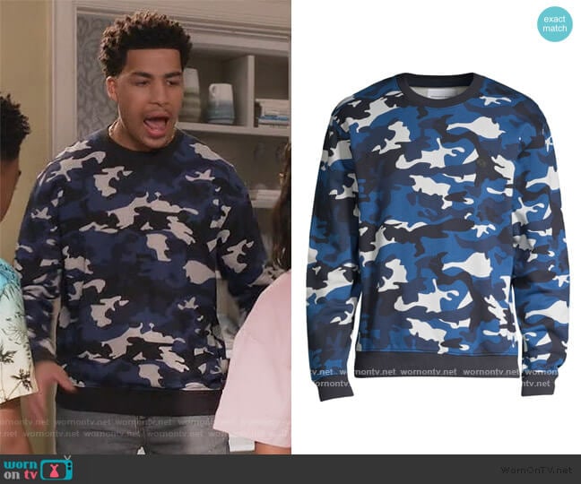 Long-Sleeve Camo Sweatshirt by The Kooples worn by Andre Johnson Jr (Marcus Scribner) on Black-ish