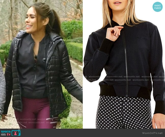 Monica Perforated Bomber Jacket by The Upside worn by Cristal Jennings (Daniella Alonso) on Dynasty