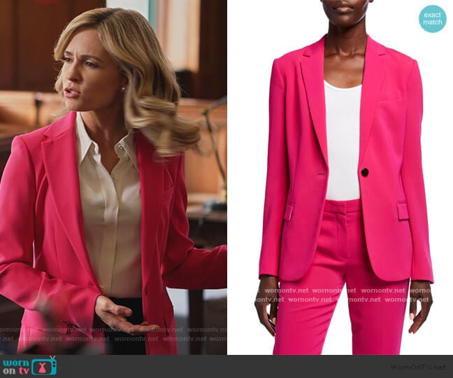 Admiral Crepe One-Button Staple Blazer by Theory worn by Amy Quinn (Lindsey Gort) on All Rise