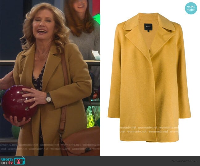 single breasted short coat by Theory worn by Vanessa Baxter (Nancy Travis) on Last Man Standing