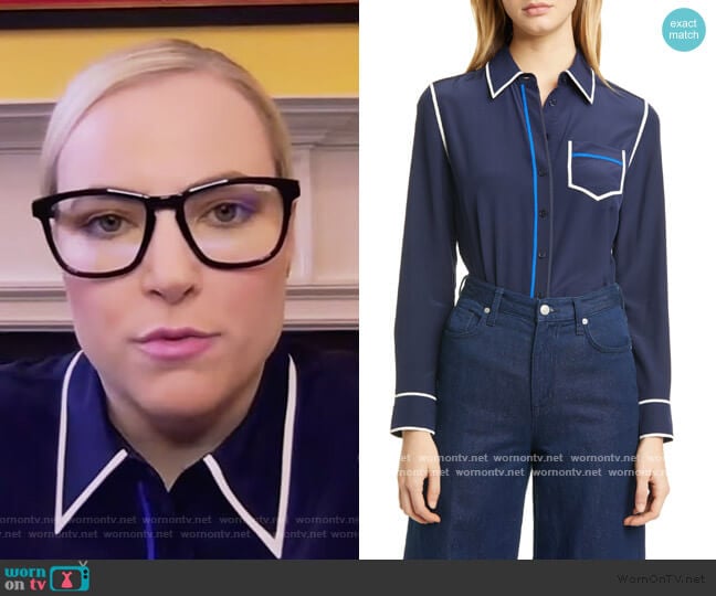 Contrast Binding Silk Shirt by Tory Burch worn by Meghan McCain on The View