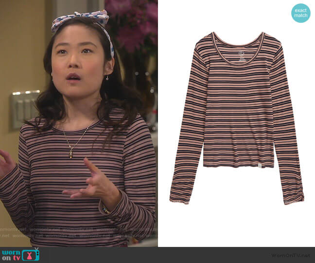 Stripe Rib Long Sleeve Shirt by Treasure & Bond worn by Jen (Krista Marie Yu) on Last Man Standing