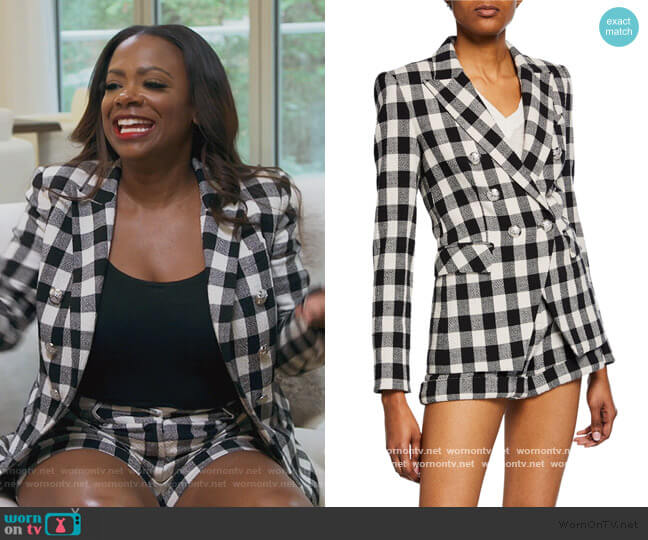 Miller Dickey Checker Jacket  and Shorts by Veronica Beard worn by Kandi Burruss on The Real Housewives of Atlanta