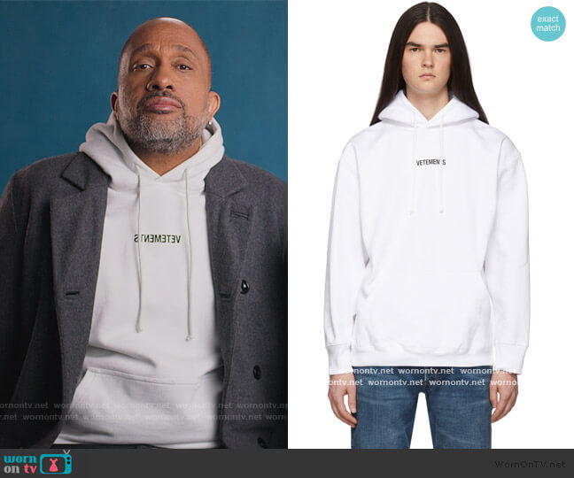 White Logo Hoodie by Vetements worn by Kenya Barris (Kenya Barris) on BlackAF